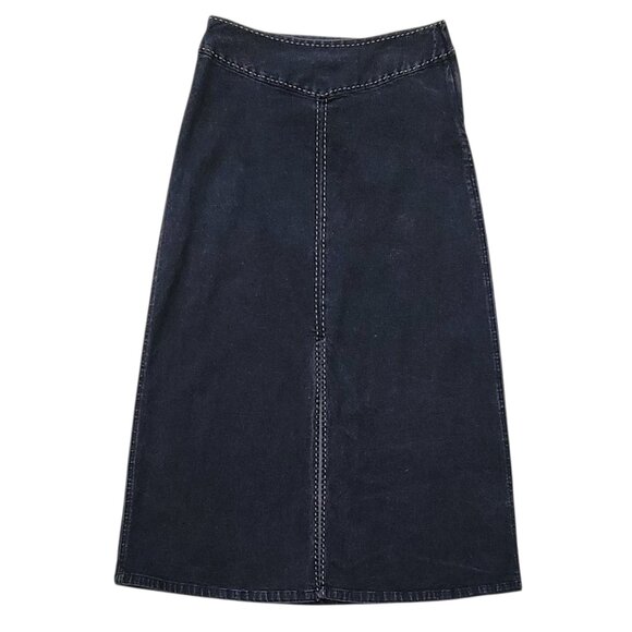 VTG Liz Claiborne Black Denim Midi Skirt Contrast Stitching and Front Slit 8P - Picture 3 of 14